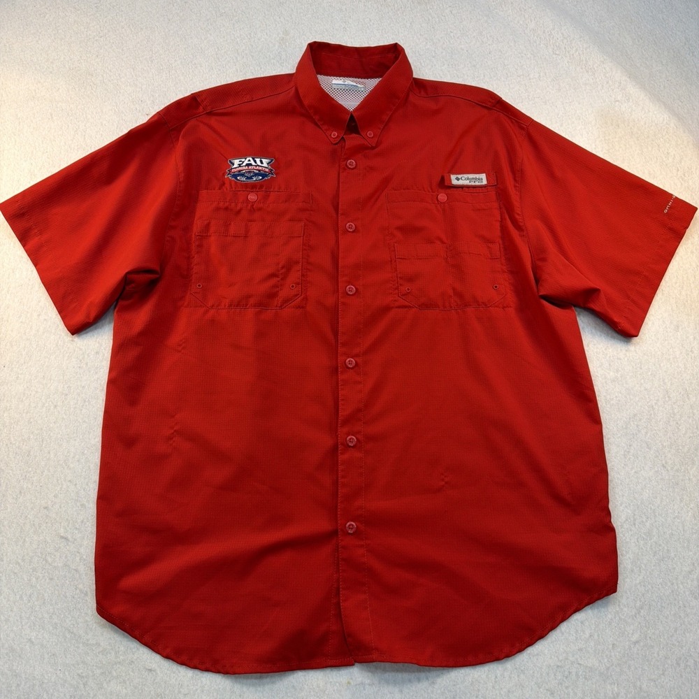 FAU Florida Atlantic Univ Shirt Men‎  L Red Columbia PFG Button Down Embroidered
